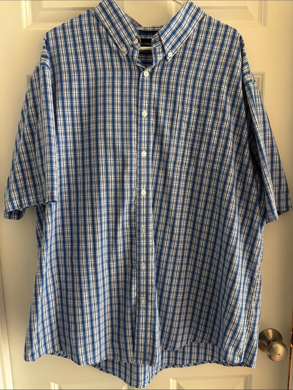 croft & barrow Blue and White Plaid Short-Sleeve Button-Down Shirt
